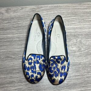 Charles Philip Shanghai Blue & Beige Animal Print Flats Loafers Moccasins 7
